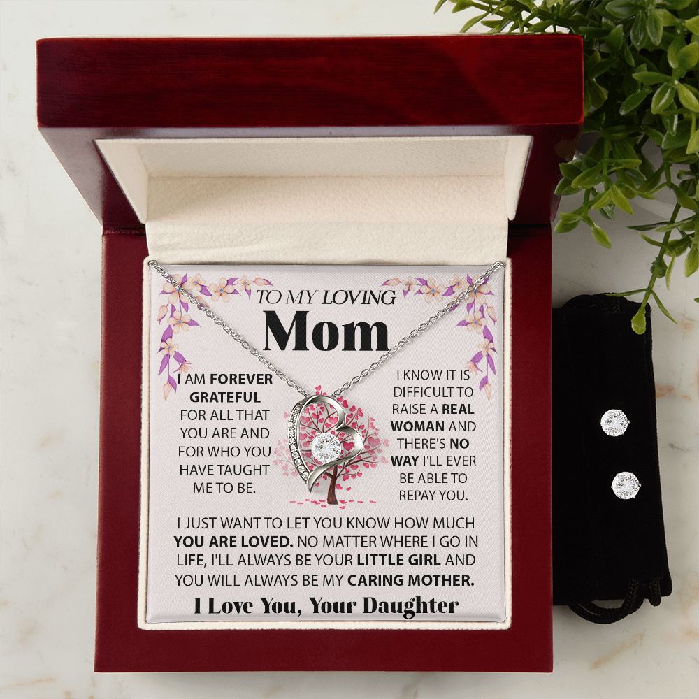 Loving Mom forever love necklace with earrings bundle