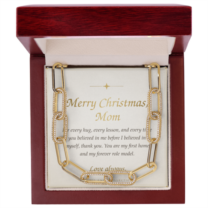 Merry Christmas Mom – CZ Paperclip Necklace