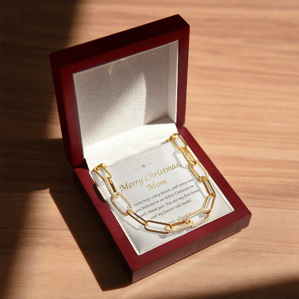 Merry Christmas Mom – CZ Paperclip Necklace