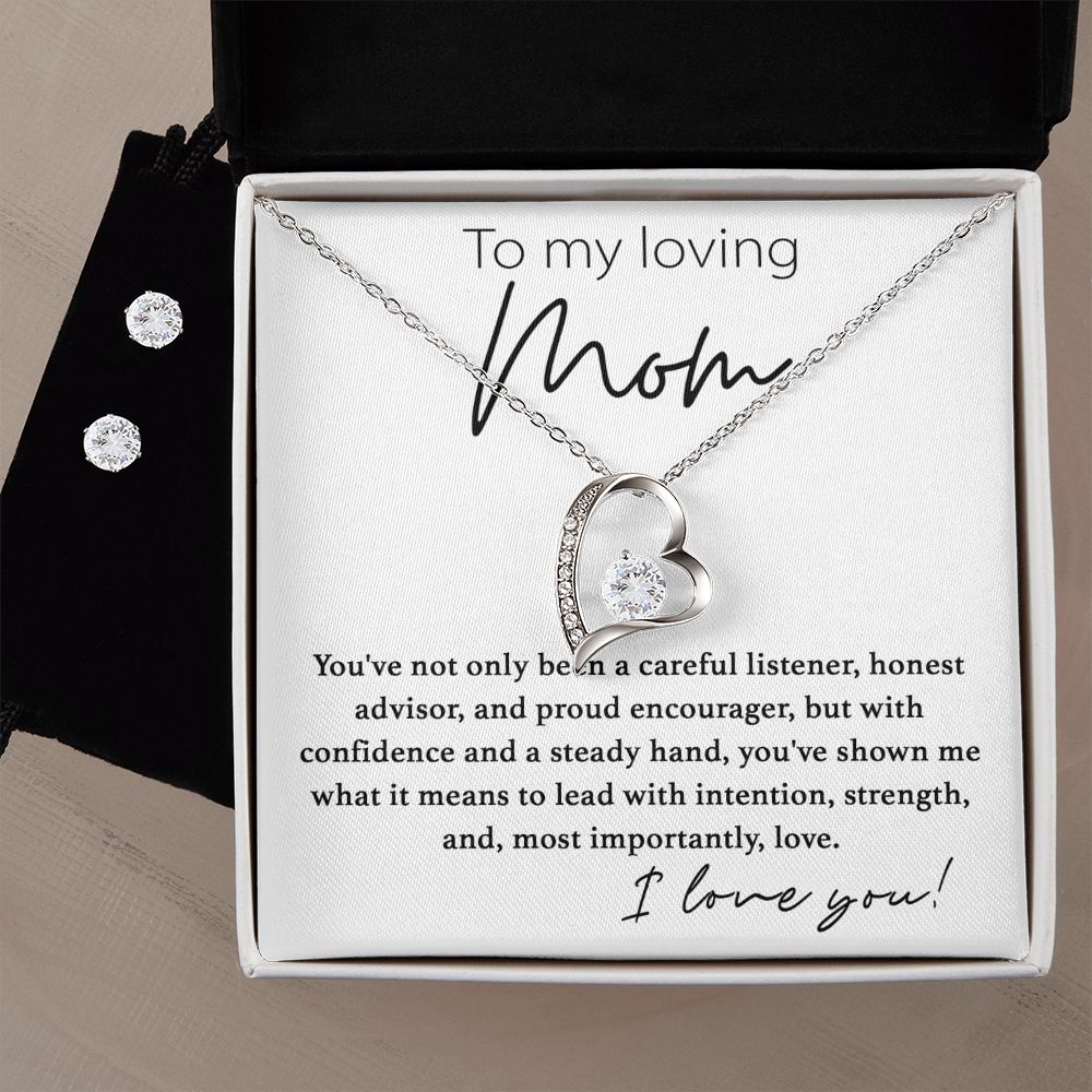 To My Loving Mom forever love necklace with earrings bundle