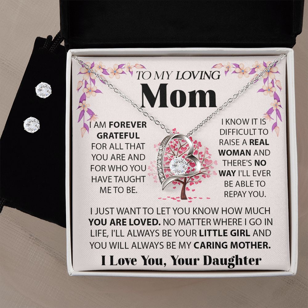 Loving Mom forever love necklace with earrings bundle