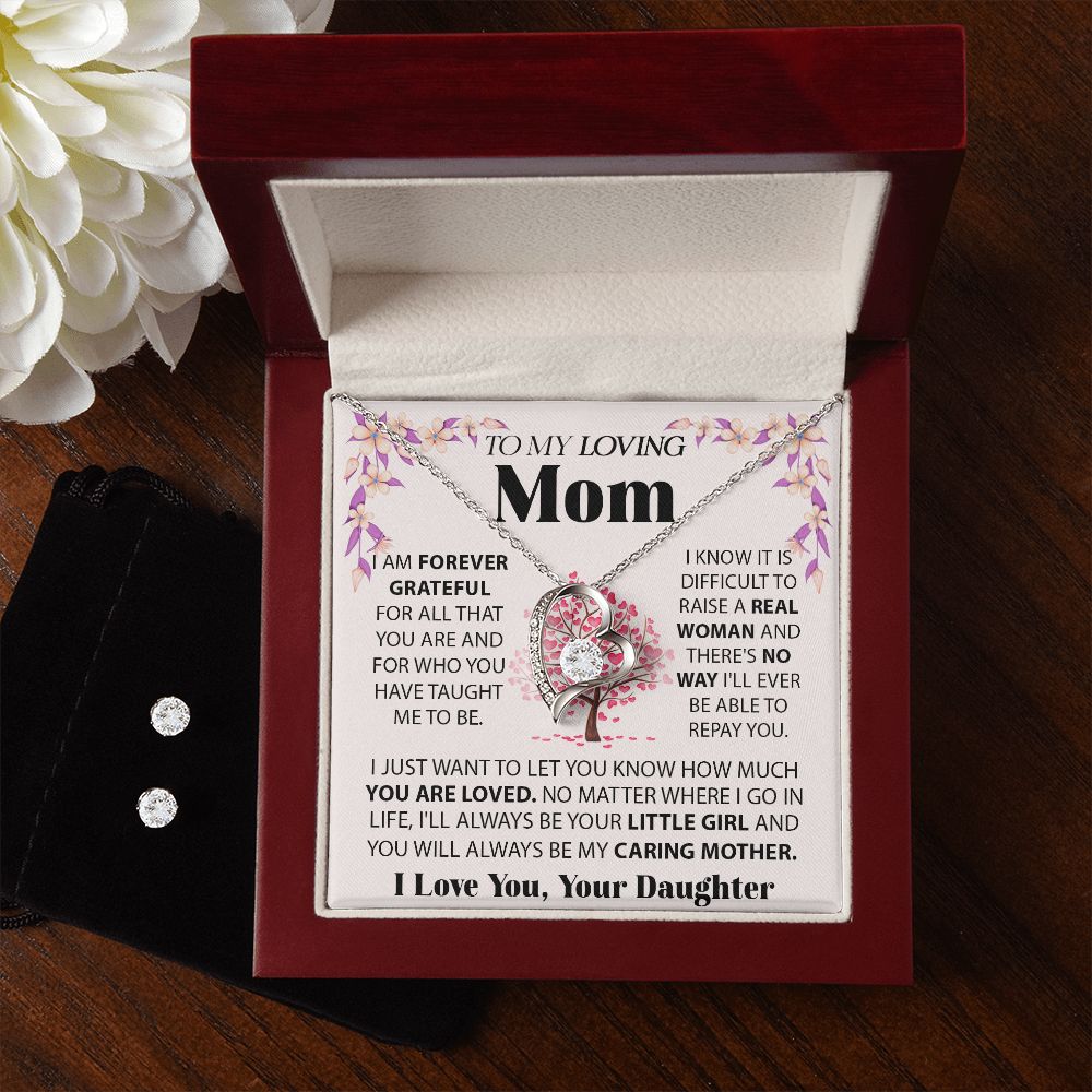 Loving Mom forever love necklace with earrings bundle