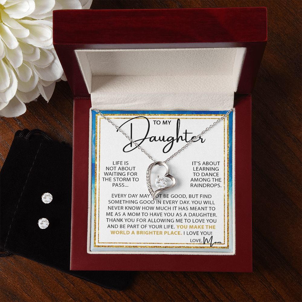 Dance In The Rain - To My Daughter forever love necklace with earrings bundle